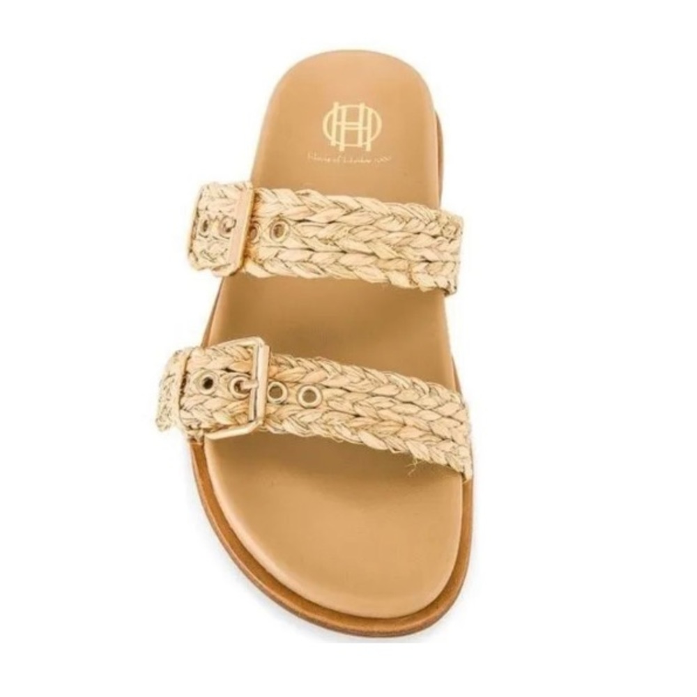 Revolve House of Harlow 1960 Braided Raffia Slide Natural Sandals NWOT “no box”
